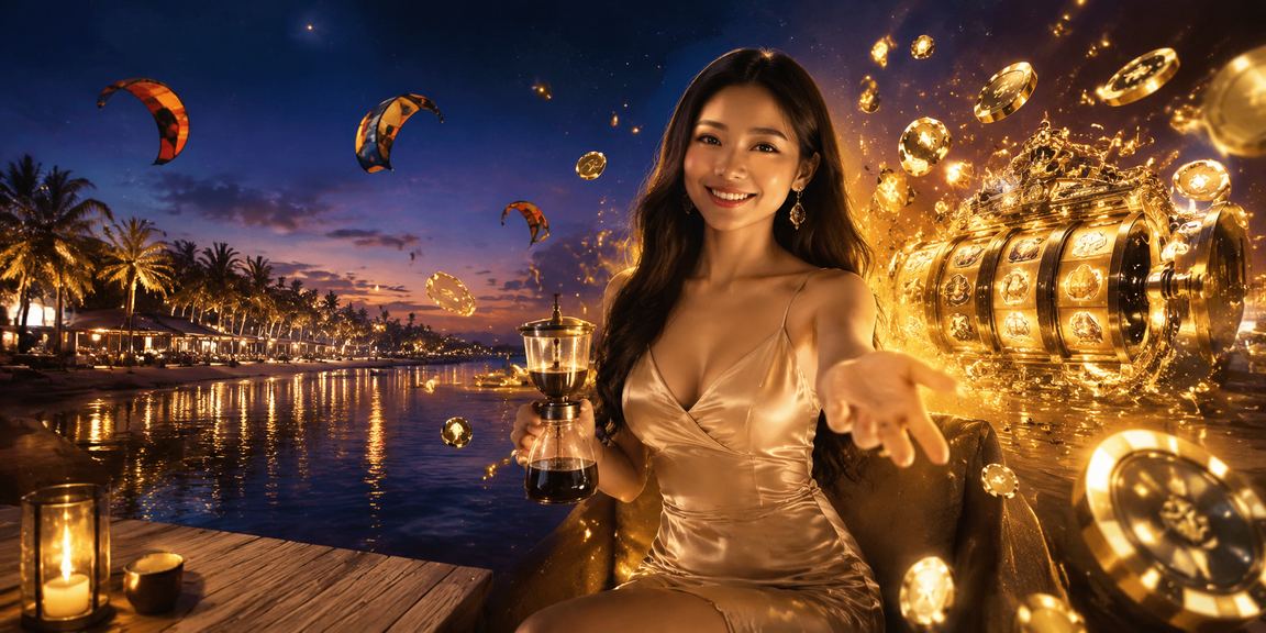 Cảnh Mũi Né với người chơi slot game online bên ly cà phê buổi sáng